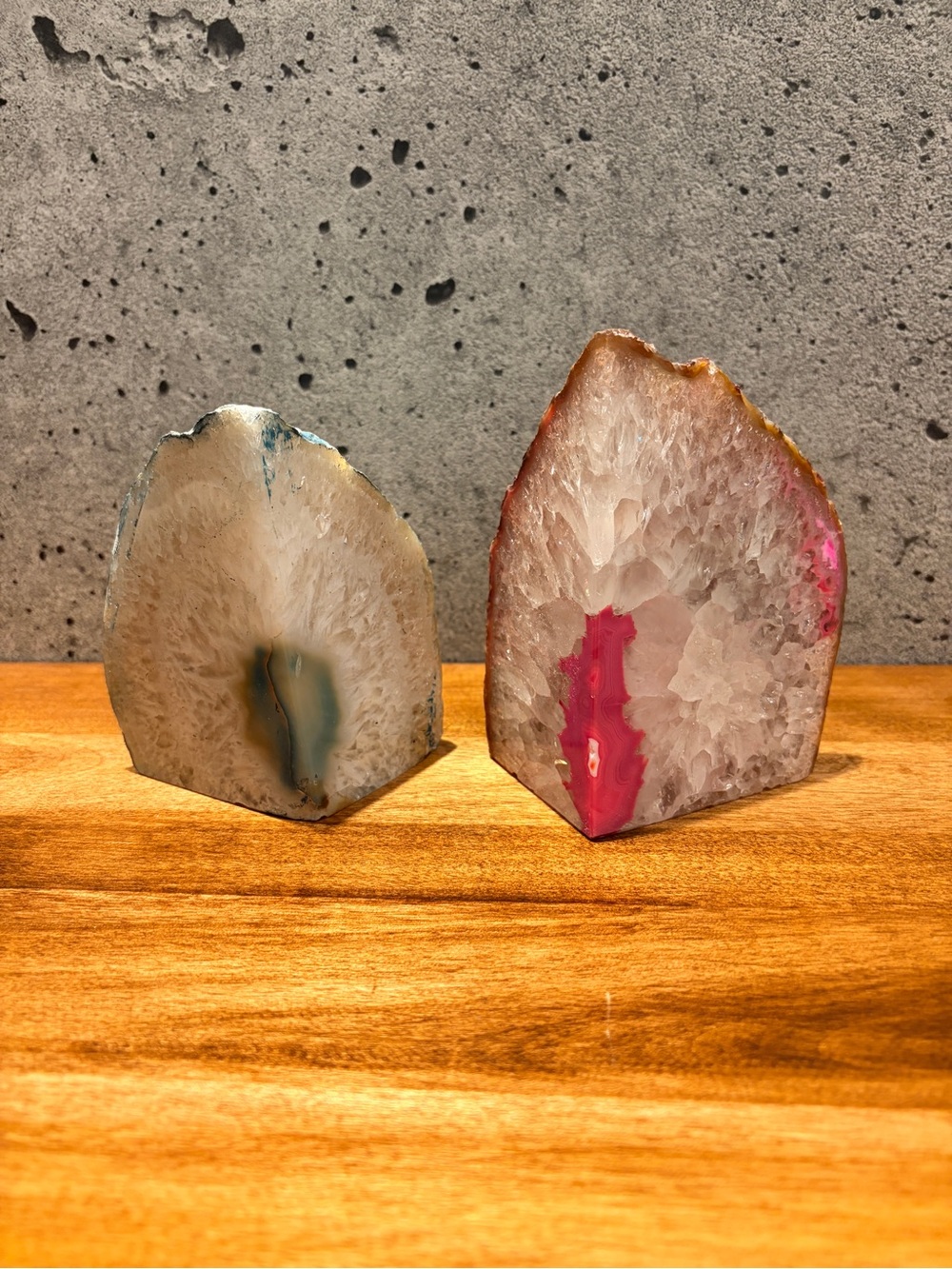 Pair of Polished Agate Bookends with Pink and Teal Centers